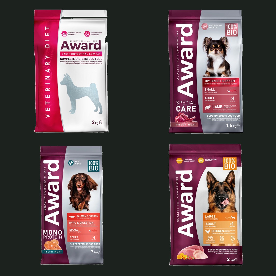 Четыре линейки Award: Veterinary Diet, Special Care, Mono Protein, повседневный