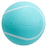 Игрушка Playology хрустящий жевательный мяч для собак SQUEAKY CHEW BALL 8 см с пищалкой и с ароматом арахиса, голубой