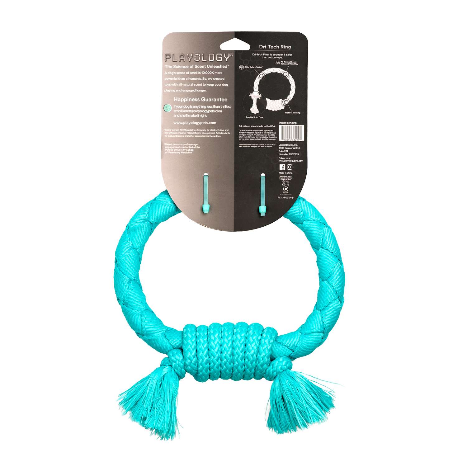 Жевательное кольцо-канат Playology  DRI-TECH RING для собак средних и крупных пород с ароматом арахиса, цвет голубой