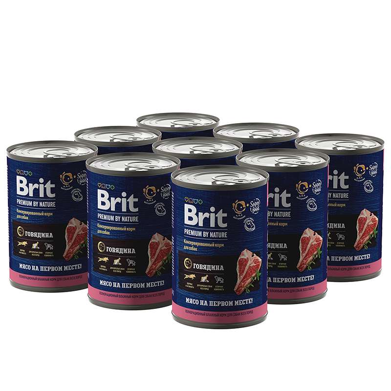Консервированный корм Brit Premium by Nature с говядиной для взрослых собак всех пород. 410 г