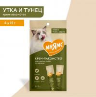 Крем-лакомство Мнямс для кошек  с уткой и тунцом Кацуо 15 г х 4 шт.
