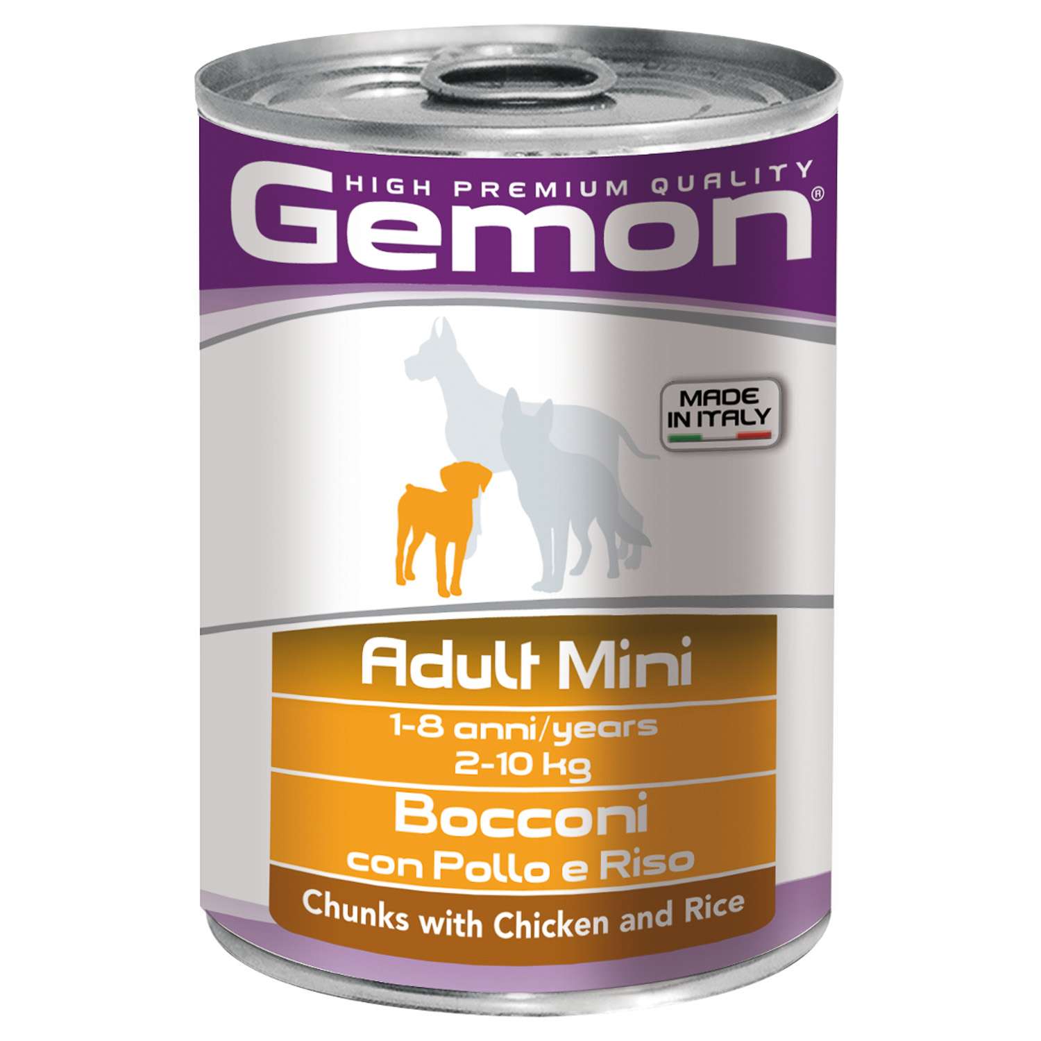 Влажный корм Gemon Dog Mini для взрослых собак мелких пород, кусочки с курицей и рисом, консервы 415 г