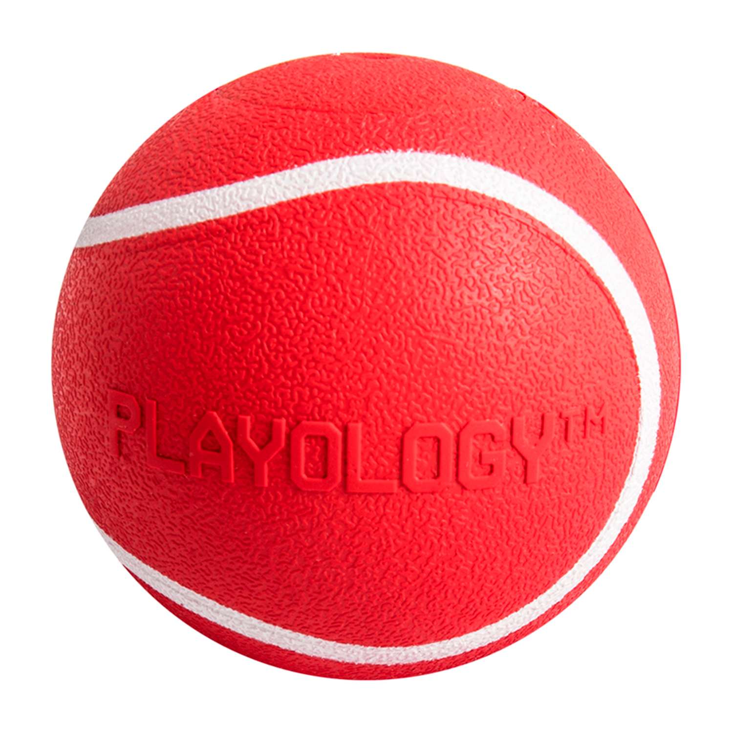 Жевательный мяч Playology SQUEAKY CHEW BALL 8 см для собак средних и крупных пород с пищалкой и с ароматом говядины, цвет красный