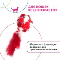 Игрушка для кошек Petpark Мяч Пон-Пон с перьями 24 см красный