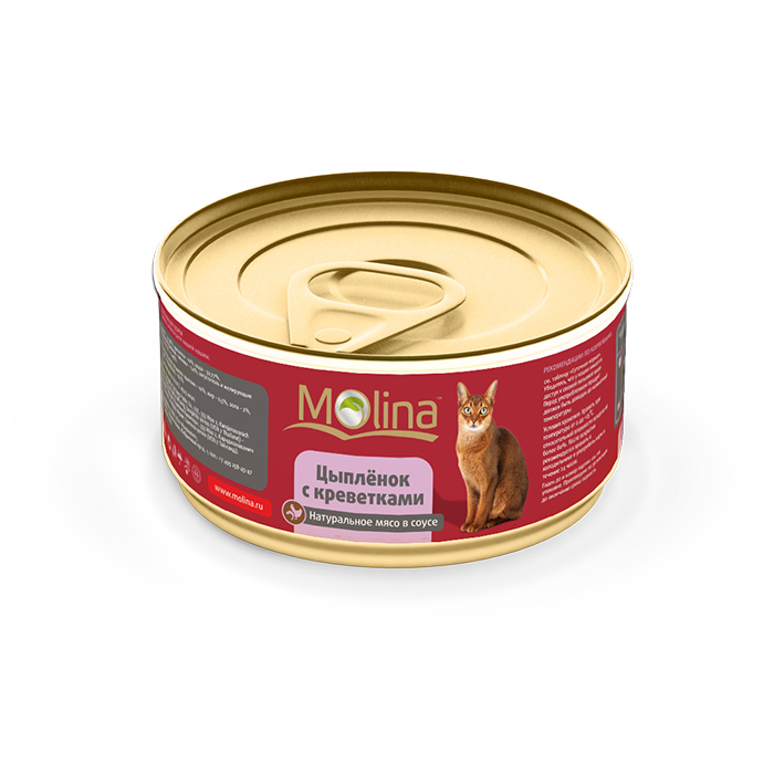 Консервированный корм для кошек Молина (Molina) Цыпленок с креветками в соусе, 80 г