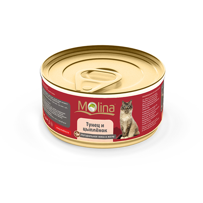 Консервированный корм для кошек Молина (Molina) Тунец с цыпленком в желе, 80г