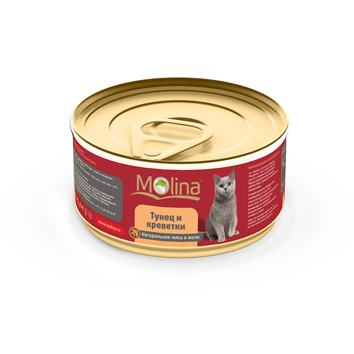 Консервированный корм для кошек Молина (Molina) Тунец с креветками в желе, 80г