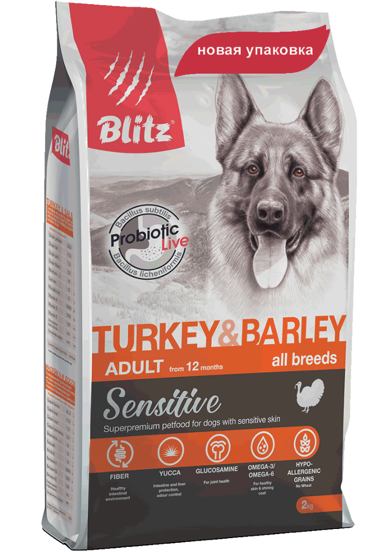 Blitz Adult Turkey Barley корм для собак с индейкой и ячменем