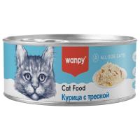 Консервы Wanpy Cat для кошек "Кусочки курицы и треска" 95 г