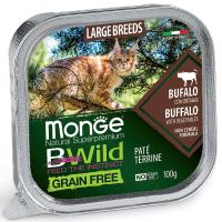 Влажный корм Monge Cat BWild GRAIN FREE для котят и крупных кошек, беззерновой, из буйвола с овощами, консервы 100 г
