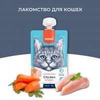 Лакомство Wanpy Cat для кошек Мясное пюре из курицы 90 г