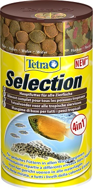 TetraSelection корм для всех видов рыб 4 вида хлопья/чипсы/гранулы 250 мл