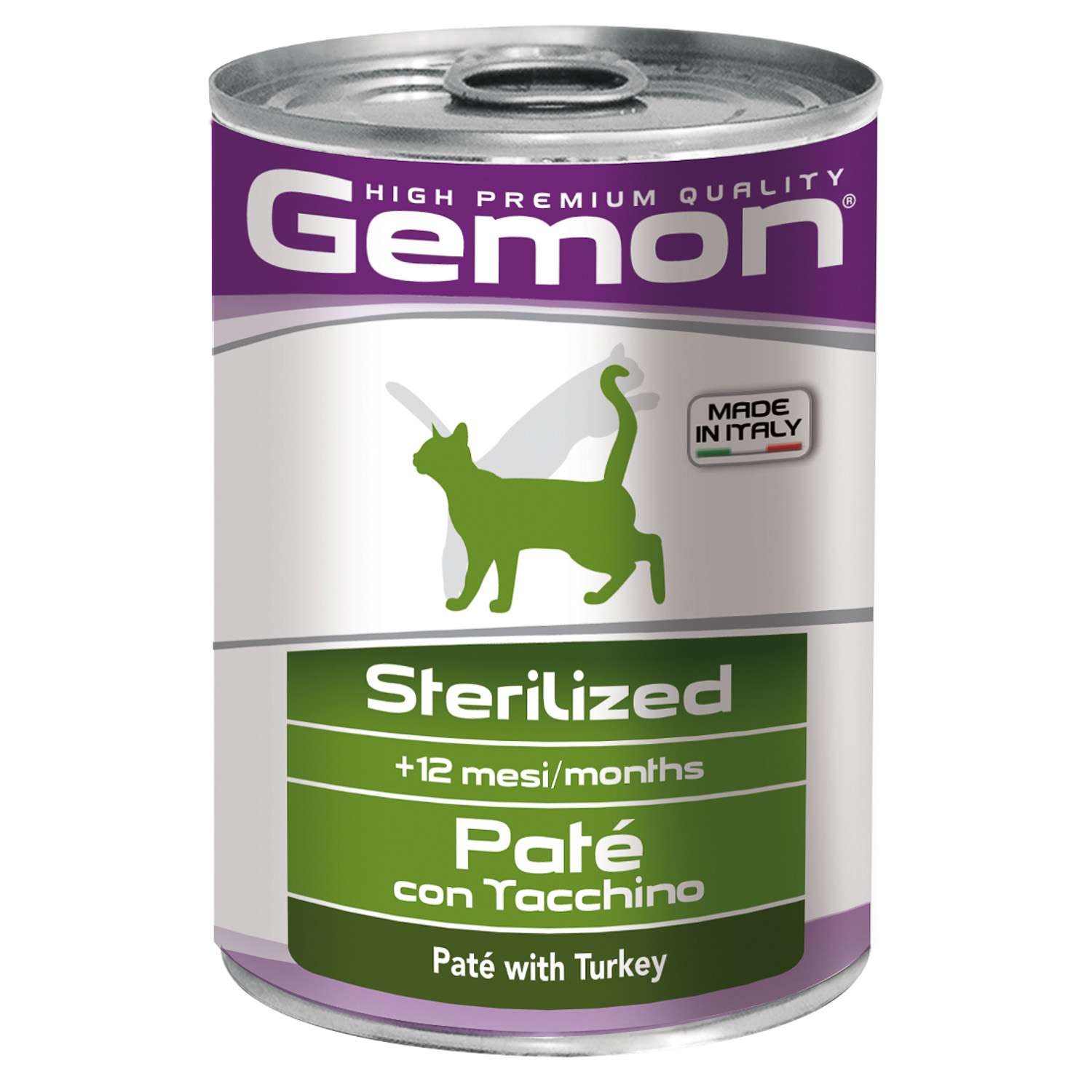 Влажный корм Gemon Cat Sterilized для стерилизованных кошек, паштет из индейки, консервы 400 г