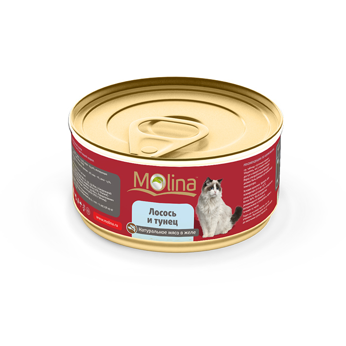Консервированный корм для кошек Молина (Molina) Лосось с тунцом в желе, 80г