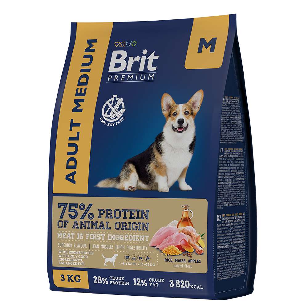 Сухой корм Brit Premium Dog Adult Medium с курицей для взрослых собак средних пород 
