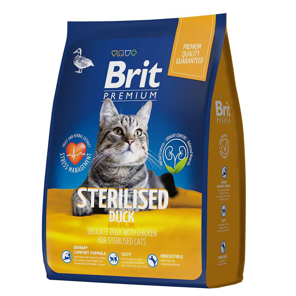 Сухой корм Brit Premium Cat Duck & Chicken Sterilised с уткой и курицей для взрослых стерилизованных кошек