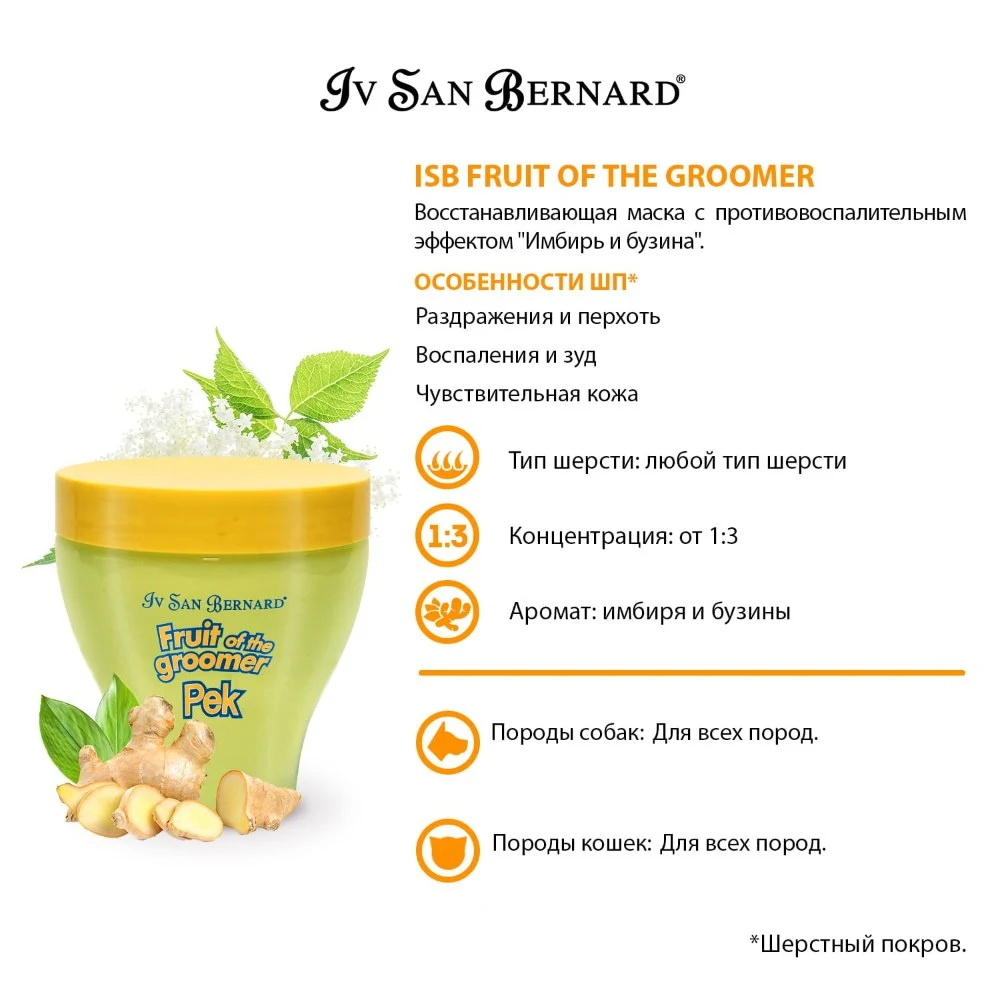 Маска Iv San Bernard Fruit of the Groomer Ginger&Elderbery, восстанавливающая с противовоспалительным эффектом 250 мл