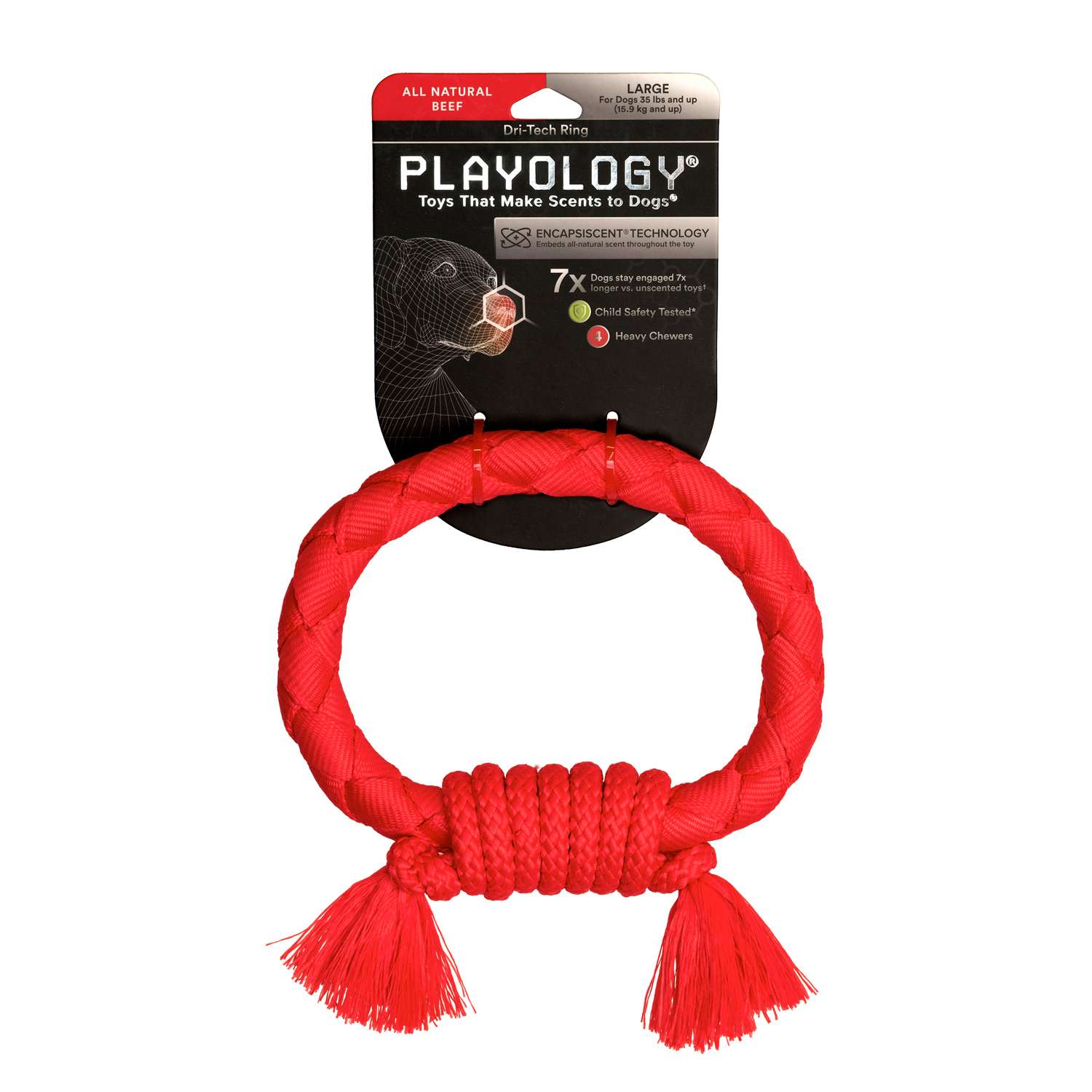 Жевательное кольцо-канат Playology  DRI-TECH RING для собак средних и крупных пород с ароматом говядины, цвет красный