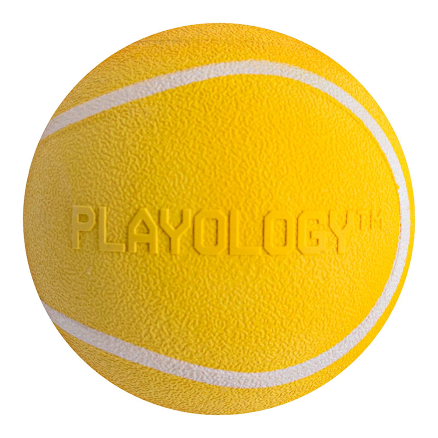 Жевательный мяч Playology SQUEAKY CHEW BALL 8 см для собак средних и крупных пород с пищалкой и с ароматом курицы, цвет желтый