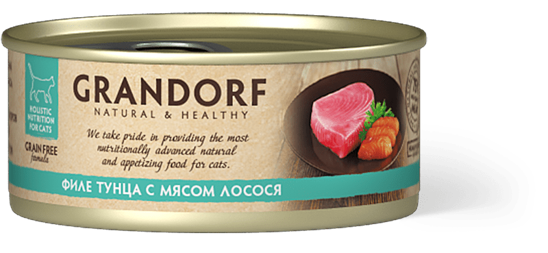 Grandorf Tuna with Salmon 70гр*6шт. Филе тунца с лососем. Консервированный корм для кошек Грандорф.