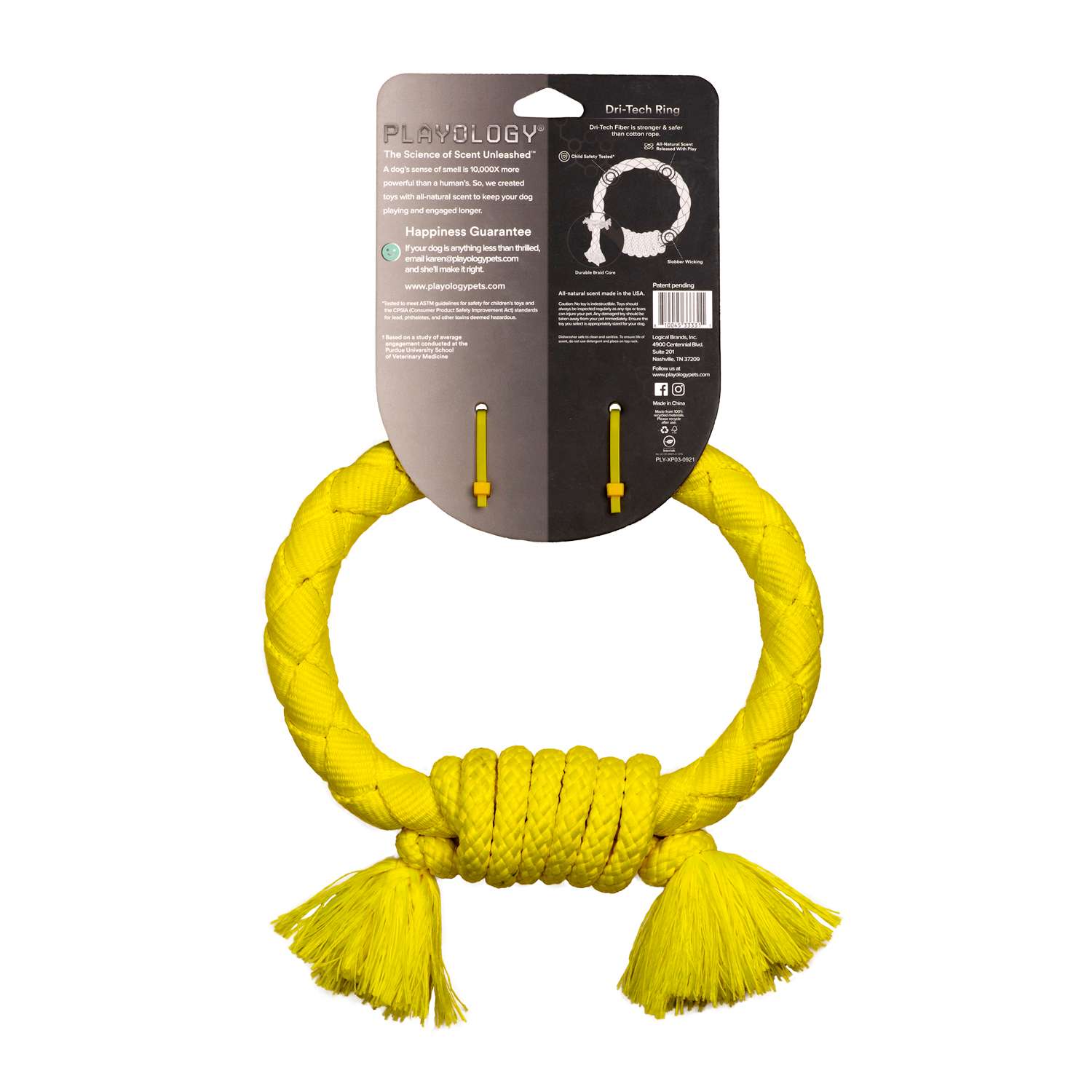 Жевательное кольцо-канат Playology  DRI-TECH RING для собак средних и крупных пород с ароматом курицы, цвет желтый