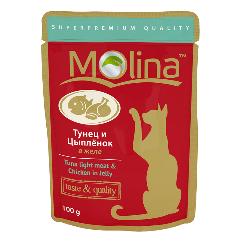 Консервированный корм для кошек Молина (Molina) Тунец и цыпленок в желе, Пауч 100г