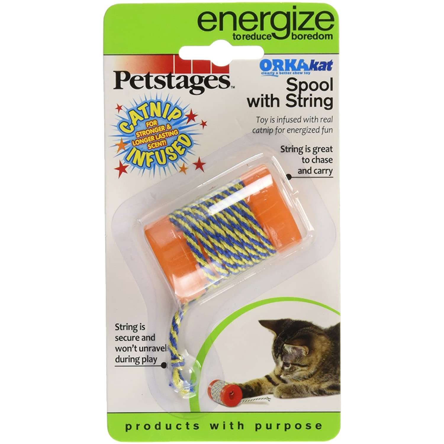 Игрушка Petstages Energize ОРКА катушка с веревочкой, для кошек, 6 см
