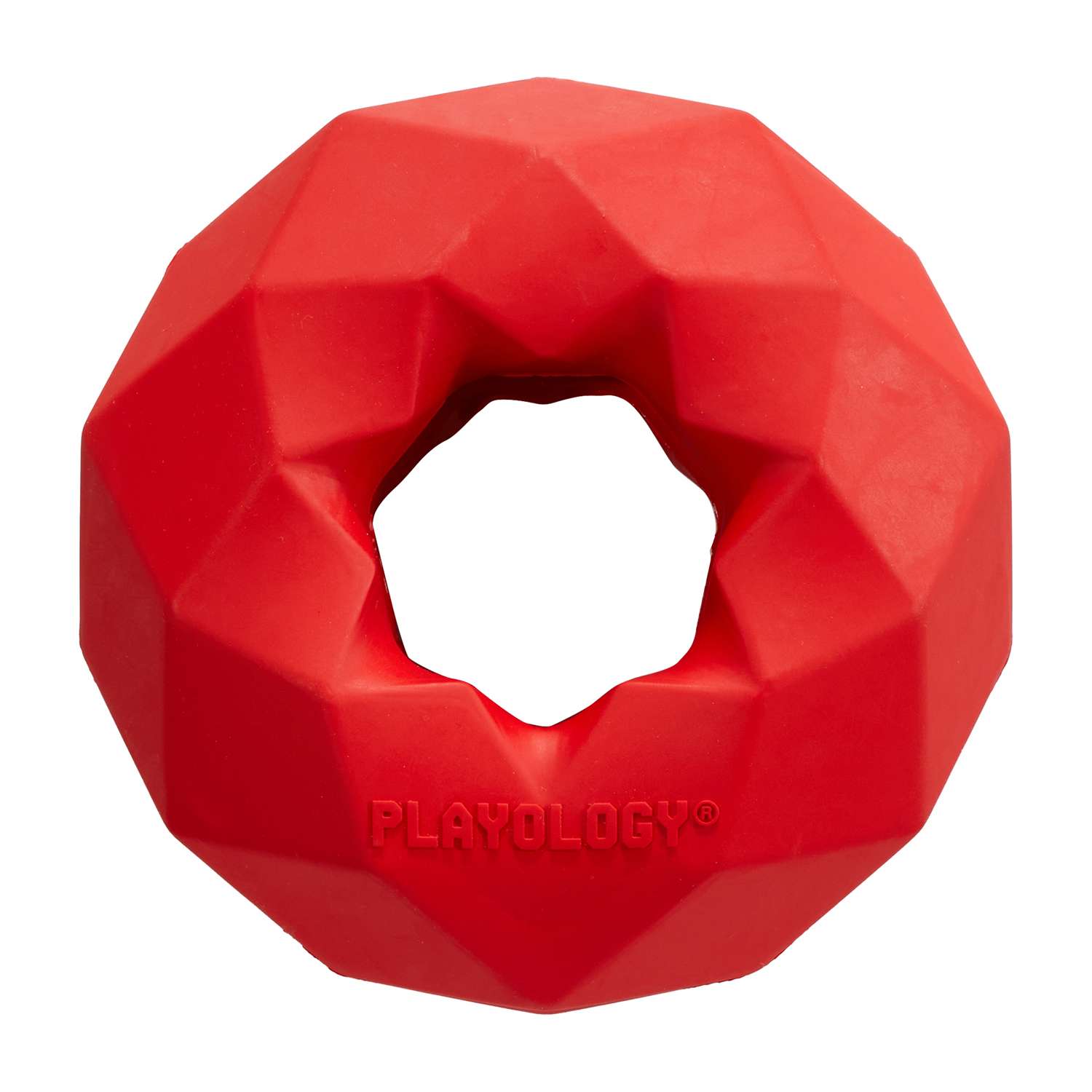 Жевательное кольцо-многогранник Playology CHANNEL CHEW RING для собак средних и крупных пород с ароматом говядины, цвет красный