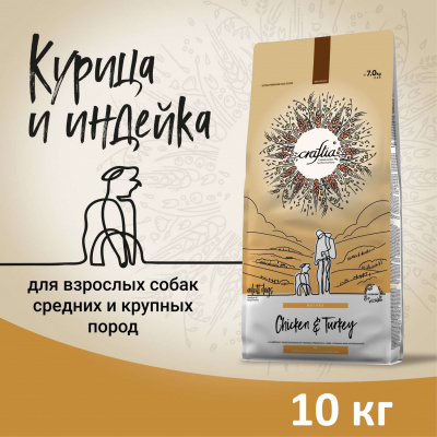 Сухой корм CRAFTIA NATURA для взрослых собак средних и крупных пород из курицы и индейки