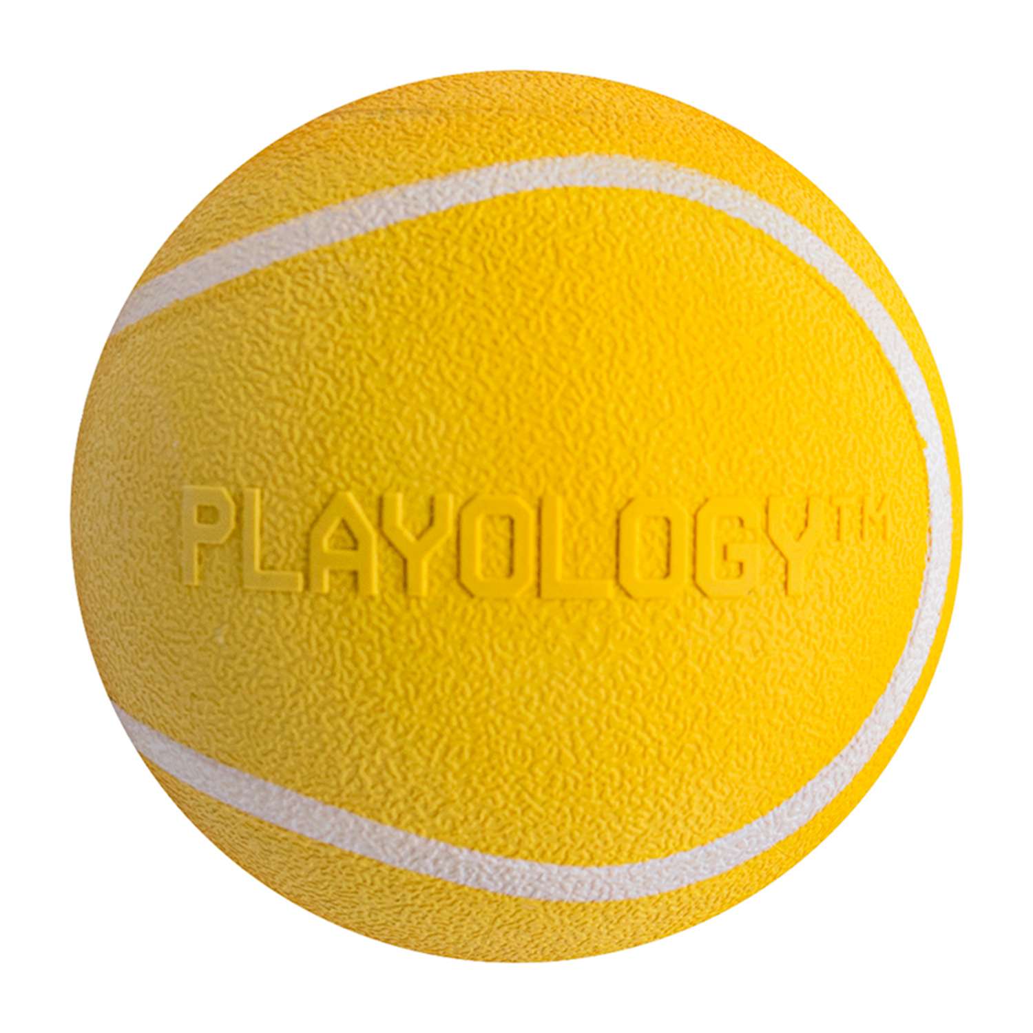 Жевательный мяч Playology SQUEAKY CHEW BALL 6 см для собак мелких и средних пород с пищалкой и с ароматом курицы, цвет желтый