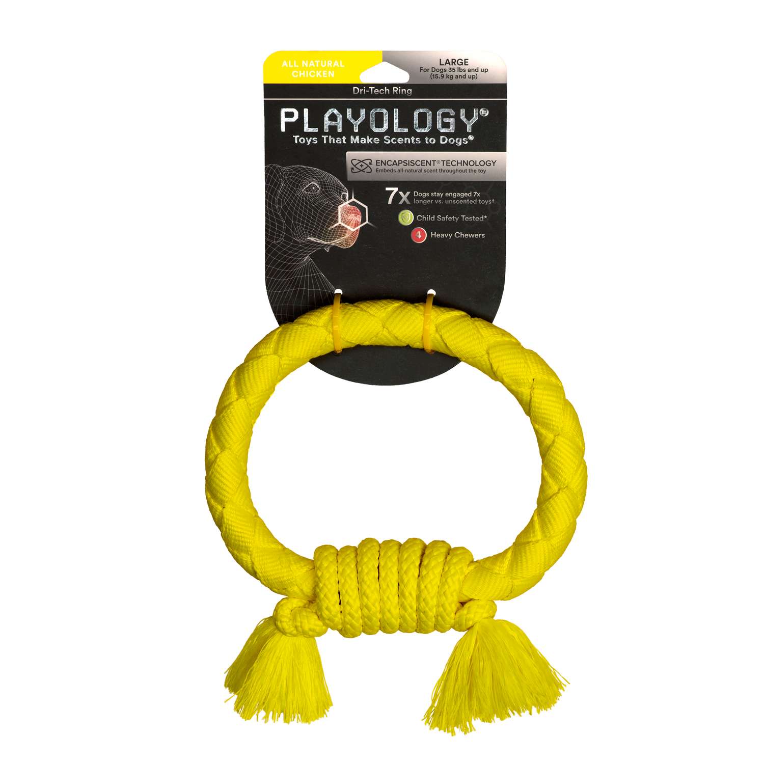 Жевательное кольцо-канат Playology  DRI-TECH RING для собак средних и крупных пород с ароматом курицы, цвет желтый