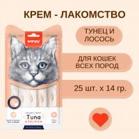 Лакомство Wanpy Cat для кошек "Нежное пюре" из тунца и лосося 25 шт х14 г