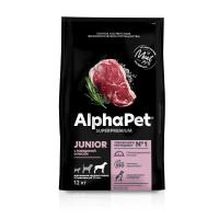 Сухой корм AlphaPet Superpremium для щенков крупных пород с 6 мес. до 1,5 лет с говядиной и рисом