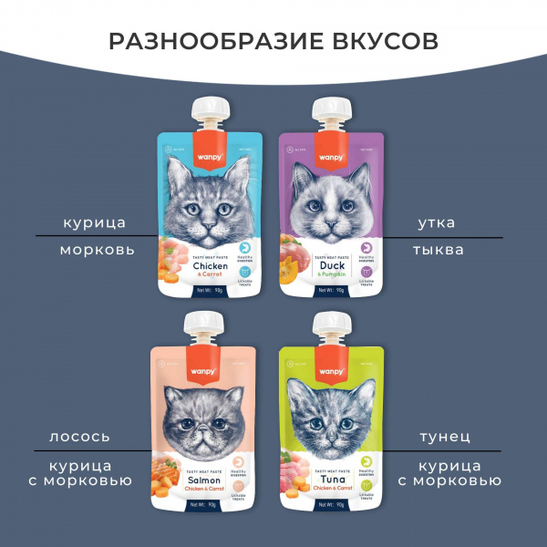 Лакомство Wanpy Cat для кошек Мясное пюре из курицы 90 г