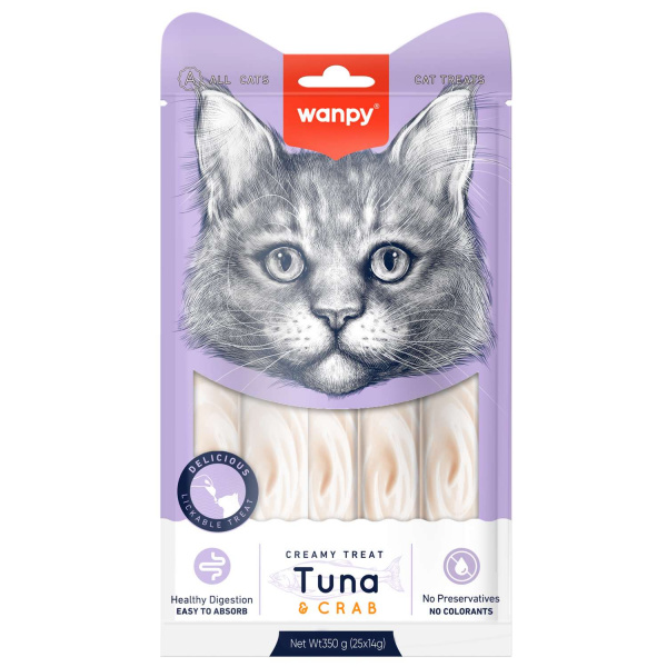 Лакомство Wanpy Cat для кошек "Нежное пюре" из тунца и краба 25 шт х14 г