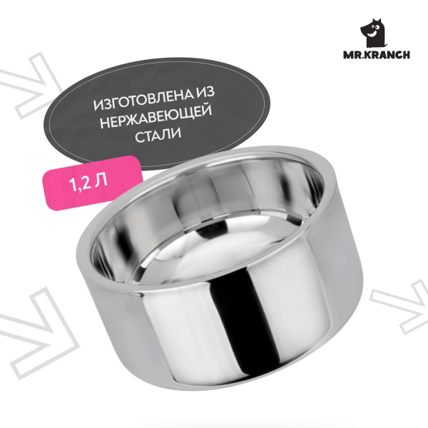 Миска Mr.Kranch из нержавеющей стали Straight Line Bowl 1,2 л, нескользящее основание