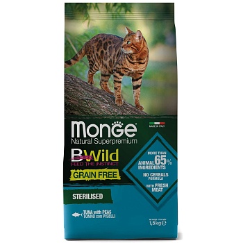 Сухой корм Monge Cat BWild GRAIN FREE для стерилизованных кошек, беззерновой, из тунца