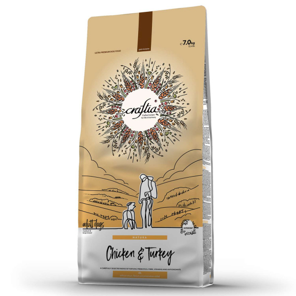 Сухой корм CRAFTIA NATURA для взрослых собак средних и крупных пород из курицы и индейки 10 кг