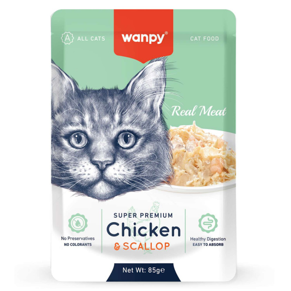 Пауч для кошек Wanpy Cat "Кусочки курицы и гребешки" 85 г