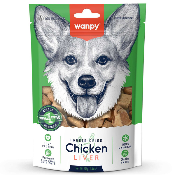 Сублимированное лакомство Wanpy Dog для собак "Курица и печень" 40 г