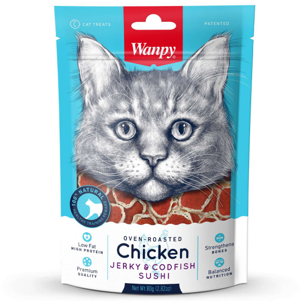 Лакомство Wanpy Cat для кошек «Суши» из курицы с треской 80 г