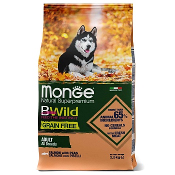 Сухой корм Monge Dog BWild GRAIN FREE для взрослых собак, беззерновой, из лосося