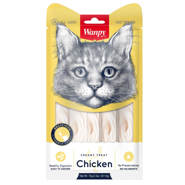 Лакомство Wanpy Cat для кошек «Нежное пюре» из курицы 70 г