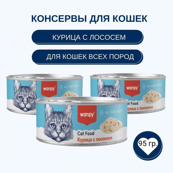 Консервы Wanpy Cat для кошек "Кусочки курицы и лосось" 95 г