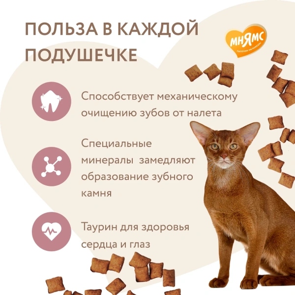 Лакомство Мнямс "Здоровые зубы" хрустящие подушечки для кошек с цыпленком 60 г.