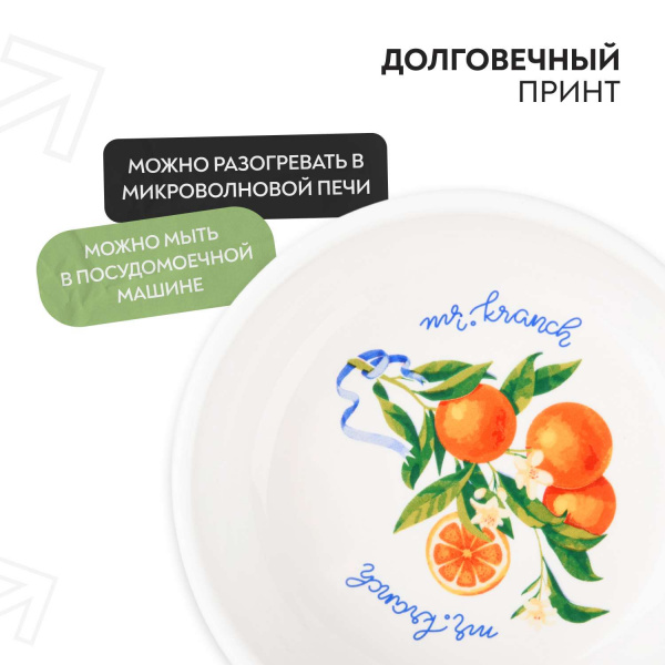 Миска Mr.Kranch для собак и кошек из фарфора "Апельсины", 450мл, белая