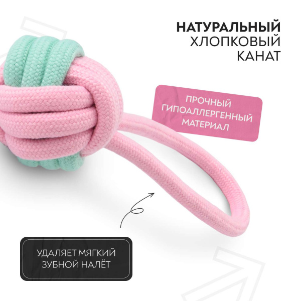 Игрушка Mr.Kranch для собак Мяч из каната на кольцевом шнуре 15*5 см розовая с голубым