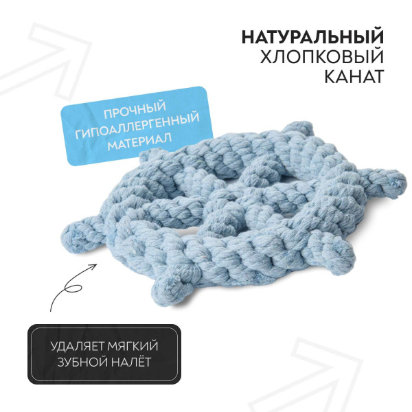 Игрушка Mr.Kranch для собак Штурвал из каната 20 см голубая