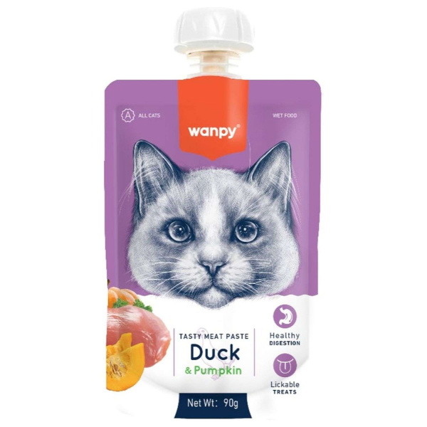Лакомство Wanpy Cat для кошек Мясное пюре из утки 90 г