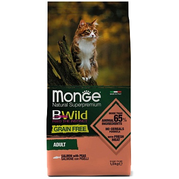 Сухой корм Monge Cat BWild GRAIN FREE для кошек, из лосося, беззерновой